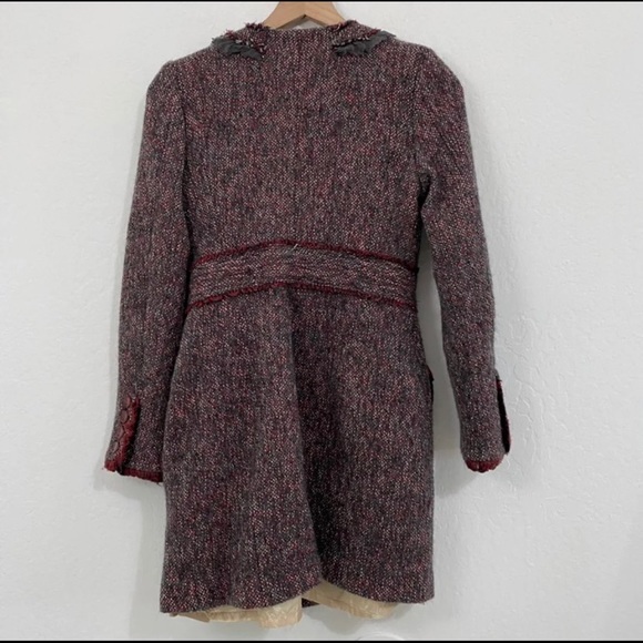 McGinn Women’s 2 Burgundy Gray Tweed Long Button Down Peacoat Fringe Pockets - Picture 7 of 7